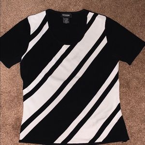 Tessori black white diagonal stripes shirt sleeves